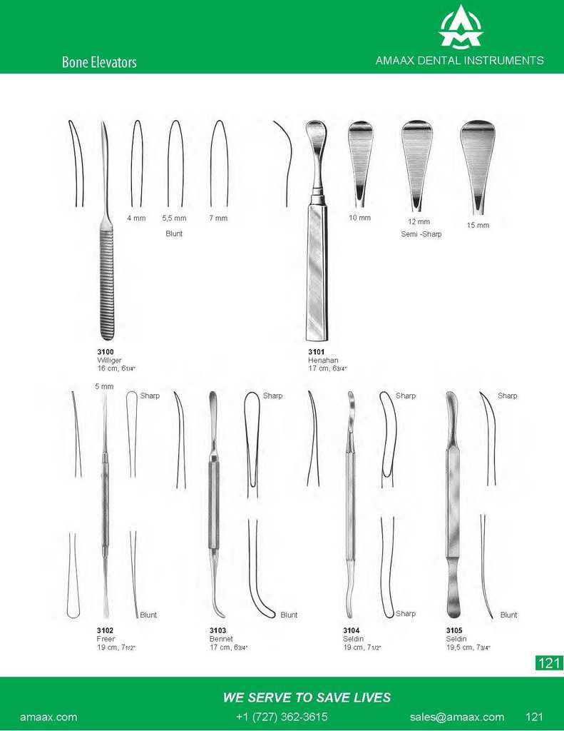 D121 Bone elevators williger henahan freer bennet seldin