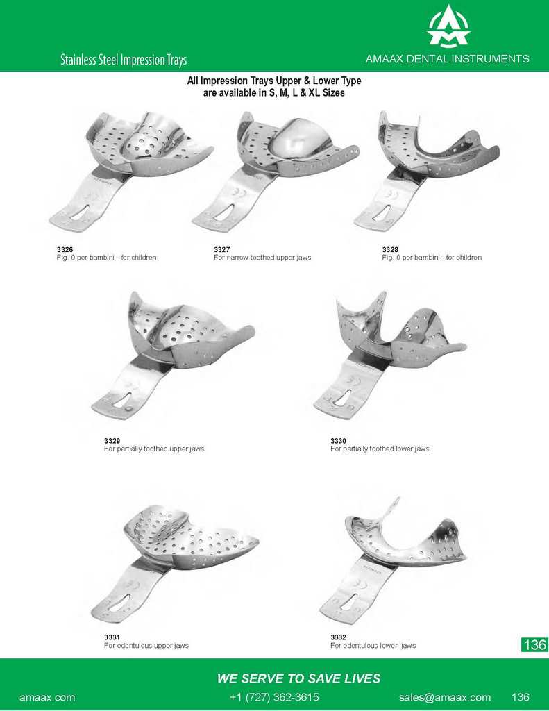 D136 Stainless steel impression trays narrow partially toothed edentulous upper jaws for children