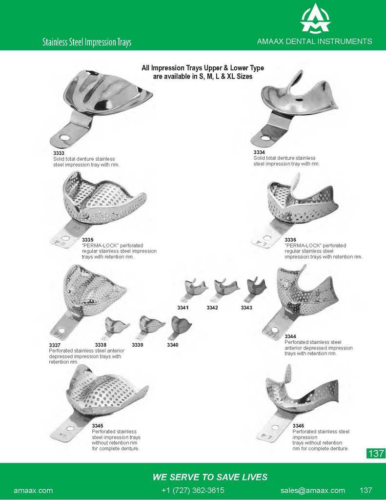 D137 Stainless steel impression trays perma lock perforated anterior depressed